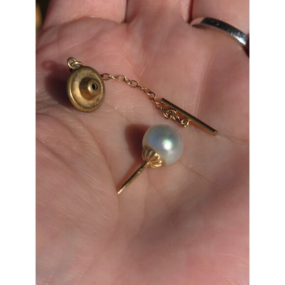 18K Gold & Pearl Tie Tack Pin Comes with Closure - Picture 3 of 6